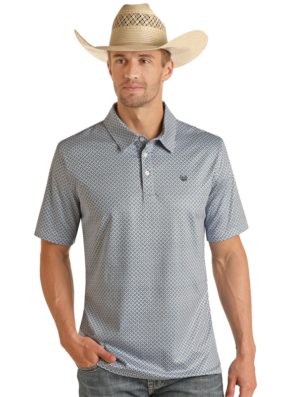 Panhandle Slim® Men's Blue Geo Print Short Sleeve Polo Shirt