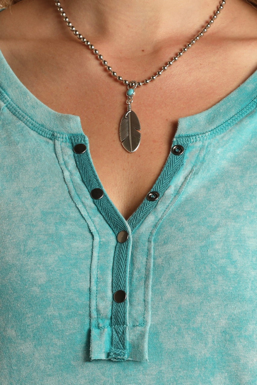 Panhandle Slim® Women's Turquoise Princess Seam Long Sleeve Henley Shirt
