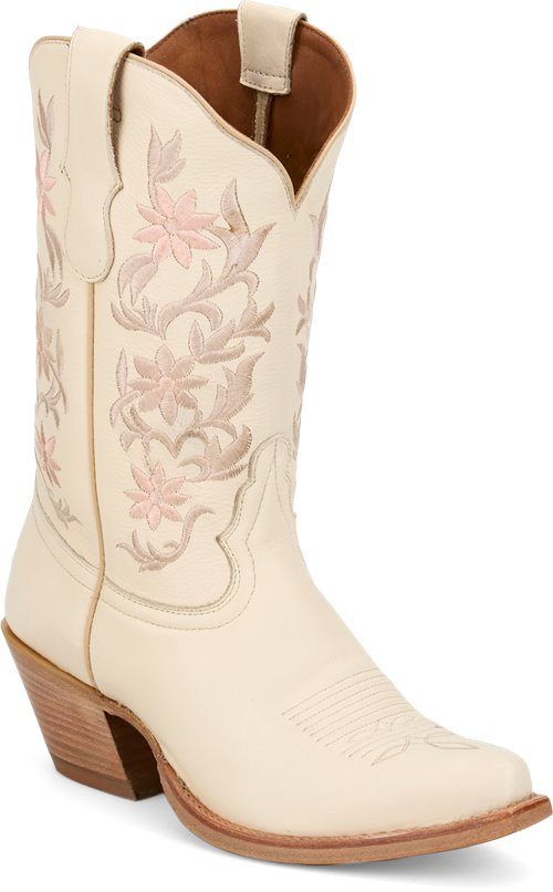 Tony Lama® Women's 11" Ivory Cowhide Flower Embroidered Western Boots