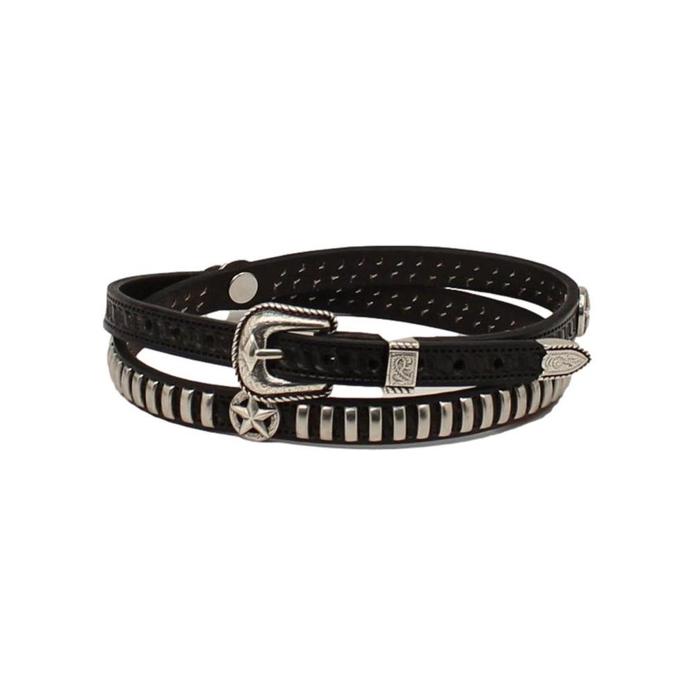 M&F® Black Leather Oblong Nailhead Star Western Hat Band