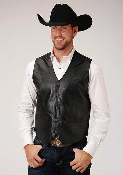 Western Wear Mens Leather Cowboy Vest Roper® Men's Hold 'Em Snap