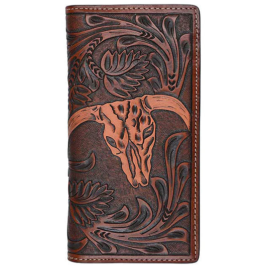 3D® Men's Western Steer Head Floral Tooled Leather Rodeo Wallet