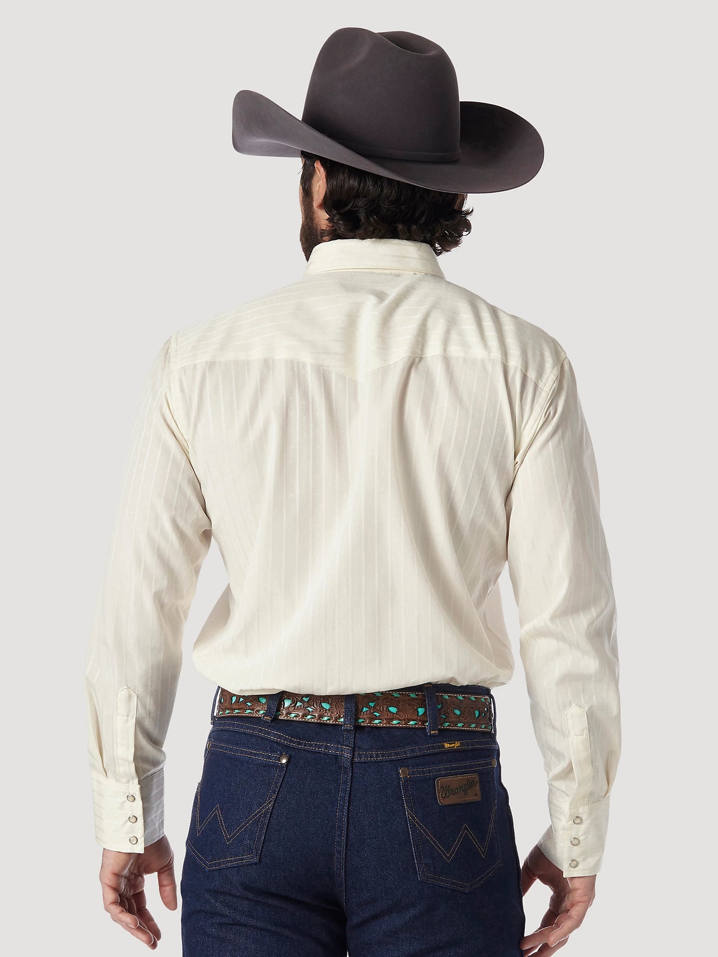 Wrangler® Men's Cream Stripe Long Sleeve Snap Front Western Shirt