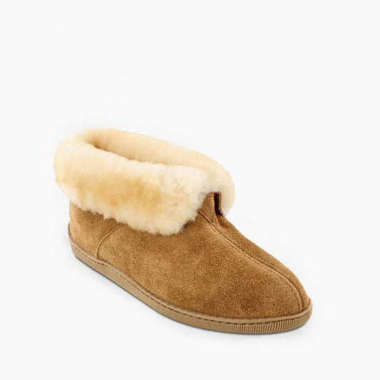 Minnetonka® Men's Genuine Sheepskin Hard Sole Suede Leather Ankle Slippers