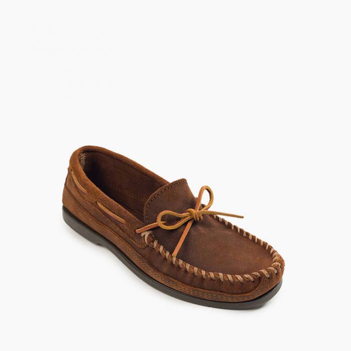 Minnetonka® Men's Double Botton Hard Sole Ruff Leather Moccasins