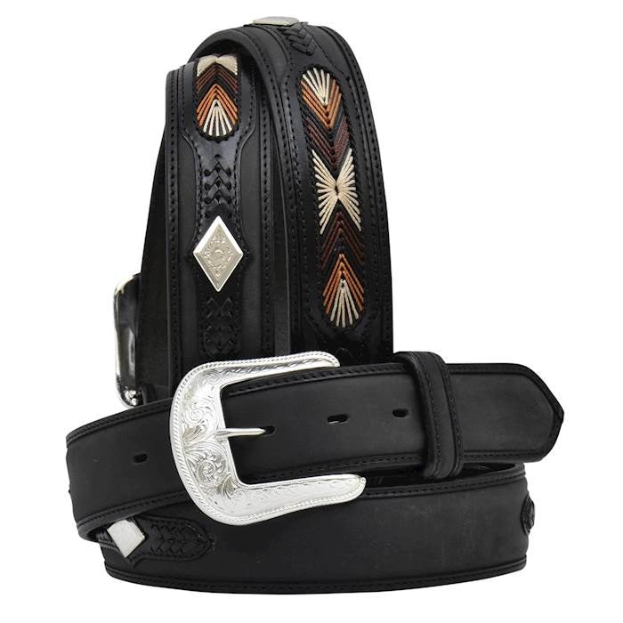 3D Belt Mens Western Leather Diamond Conchos Lacing 6820 Black 3D Belt Mens Western Leather Diamond Conchos Lacing 6820 Black
