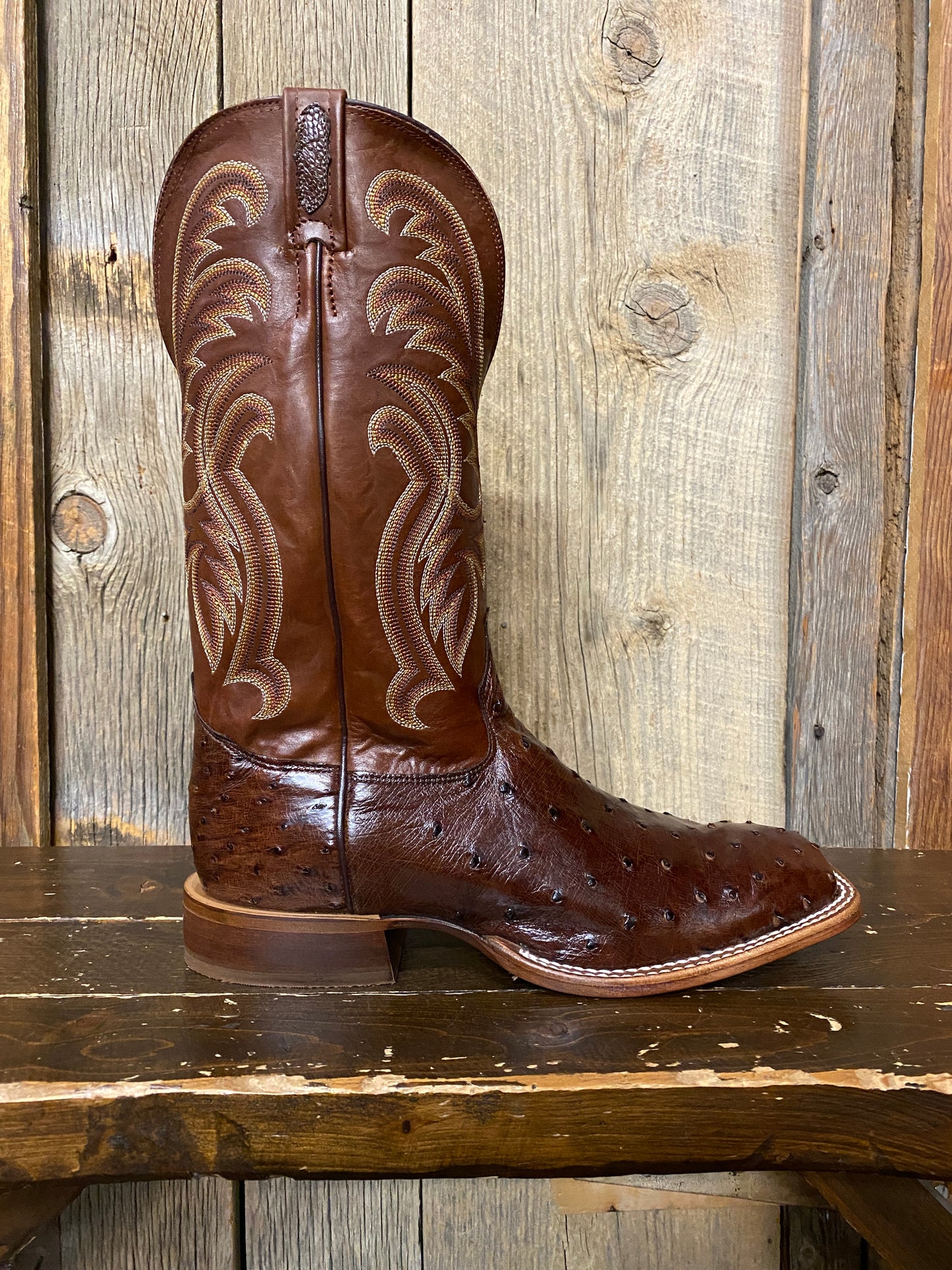 Tony Lama® Men's Bourbon Full Quill Ostrich Wide Square Toe Exotic Western Boots