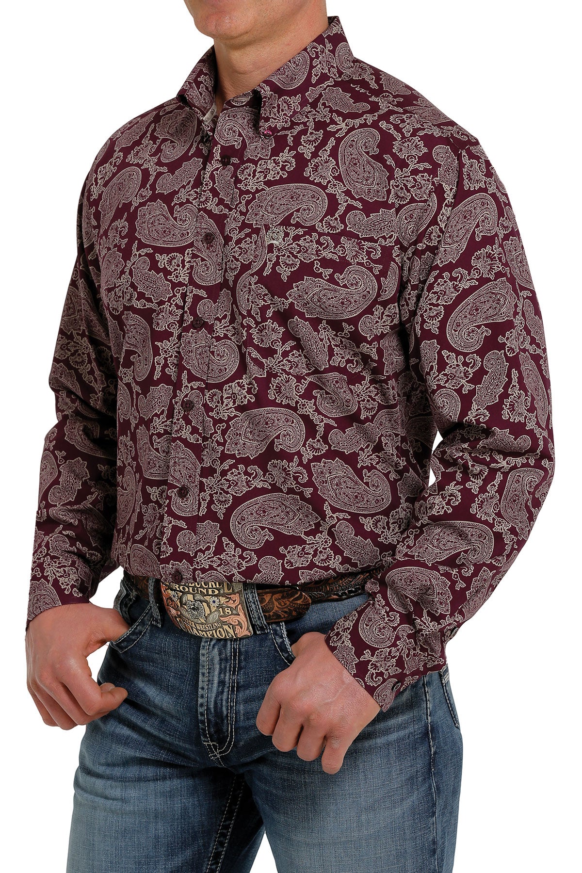 Cinch Men's Modern Fit Western Pearl Snap Long Sleeve Shirt - Blue Paisley  - ShopperBoard