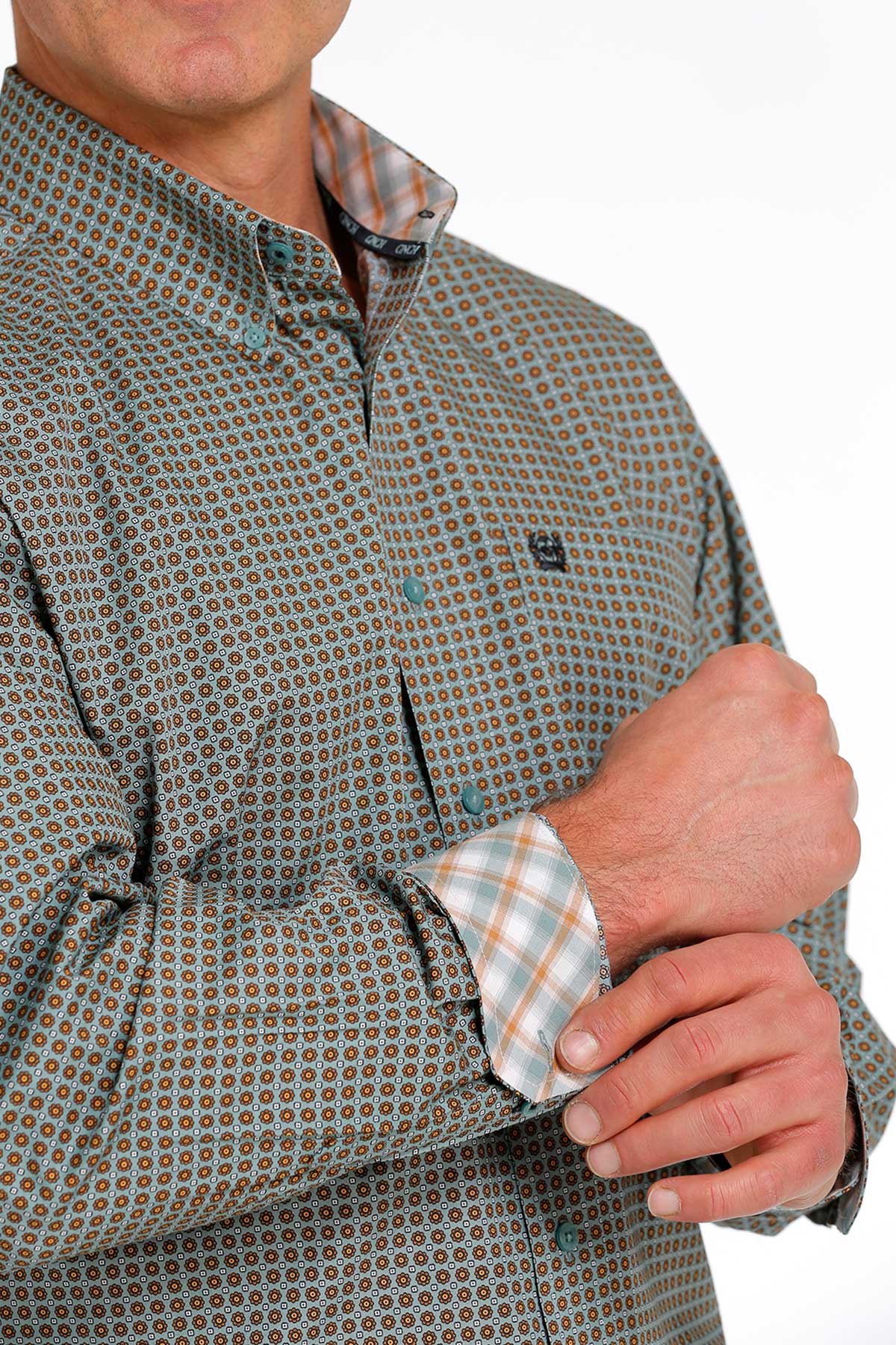 Cinch® Men's Teal Geo Print Long Sleeve Button Front Western Shirt