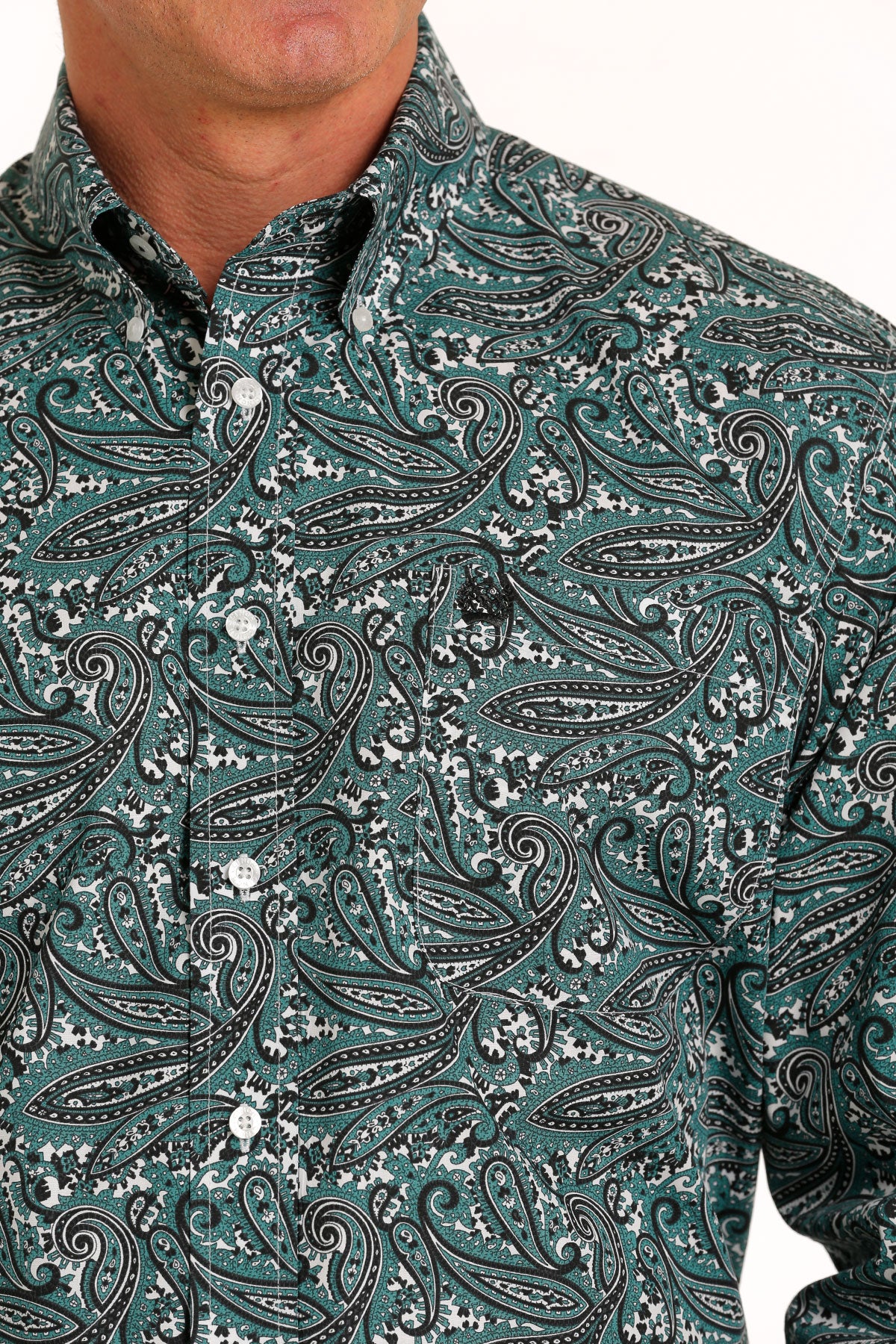 Cinch® Men's Teal Green Paisley Print Long Sleeve Snap Front Western Shirt