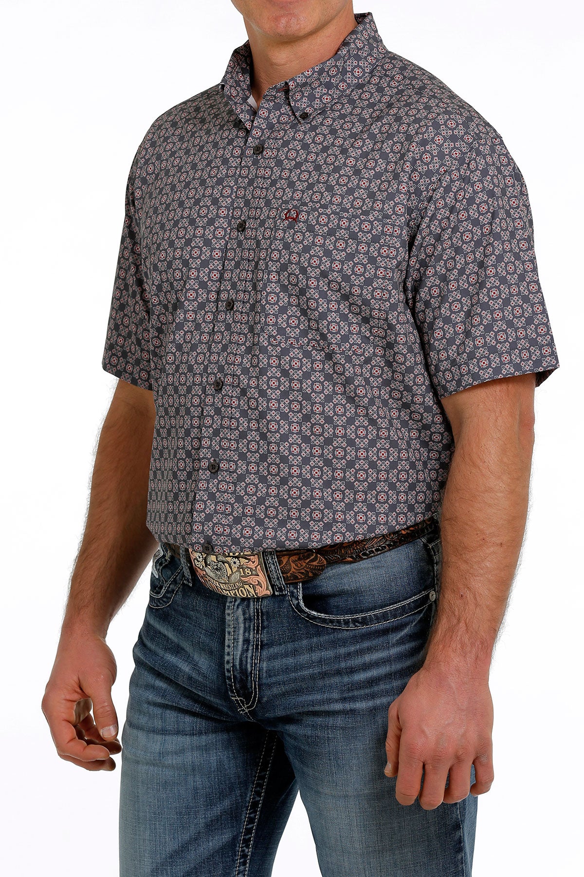 Cinch® Men's ArenaFlex® Grey Print Short Sleeve Button Front Western Shirt