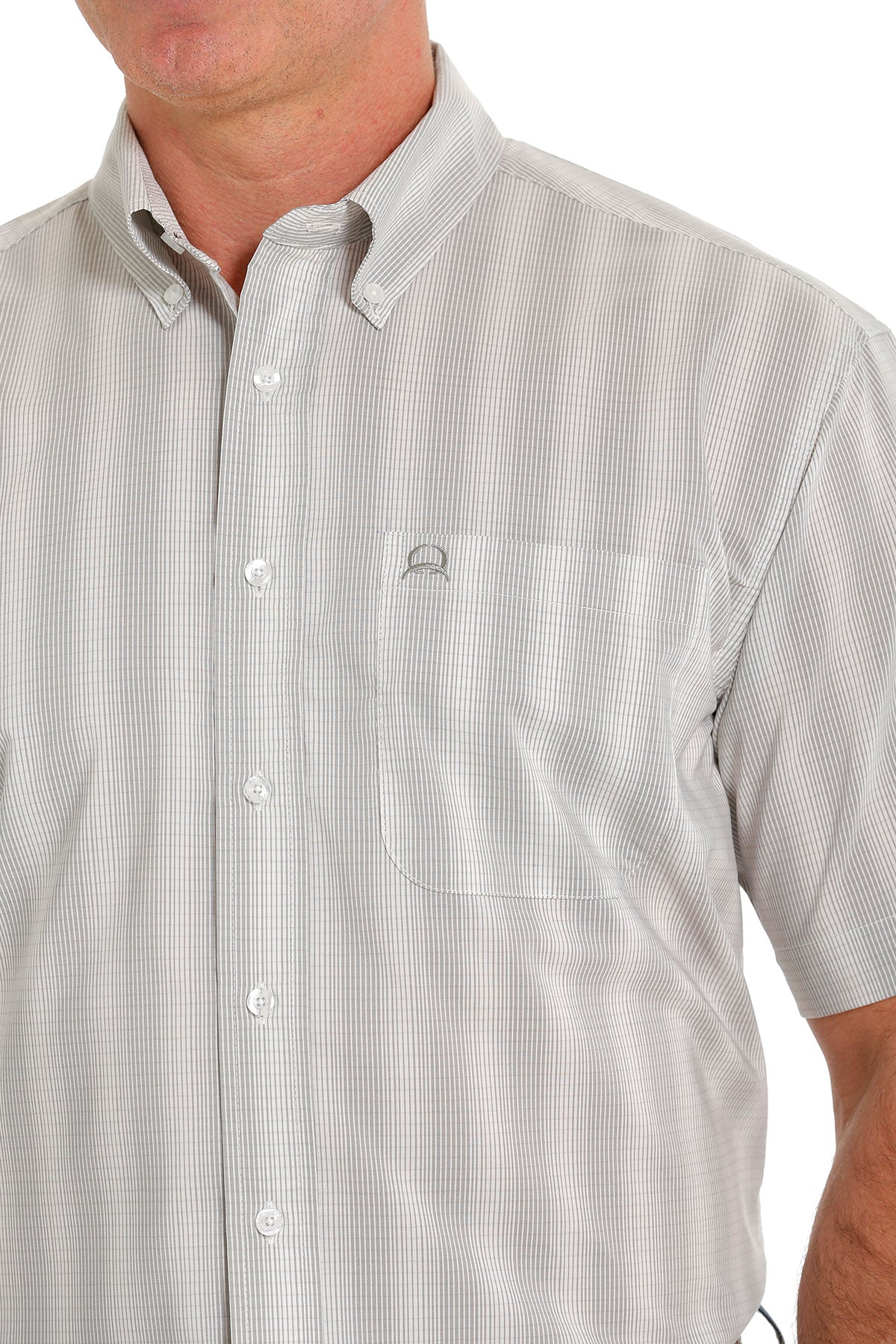 Cinch® Men's White Striped Arenaflex Short Sleeve Button Front Western Shirt