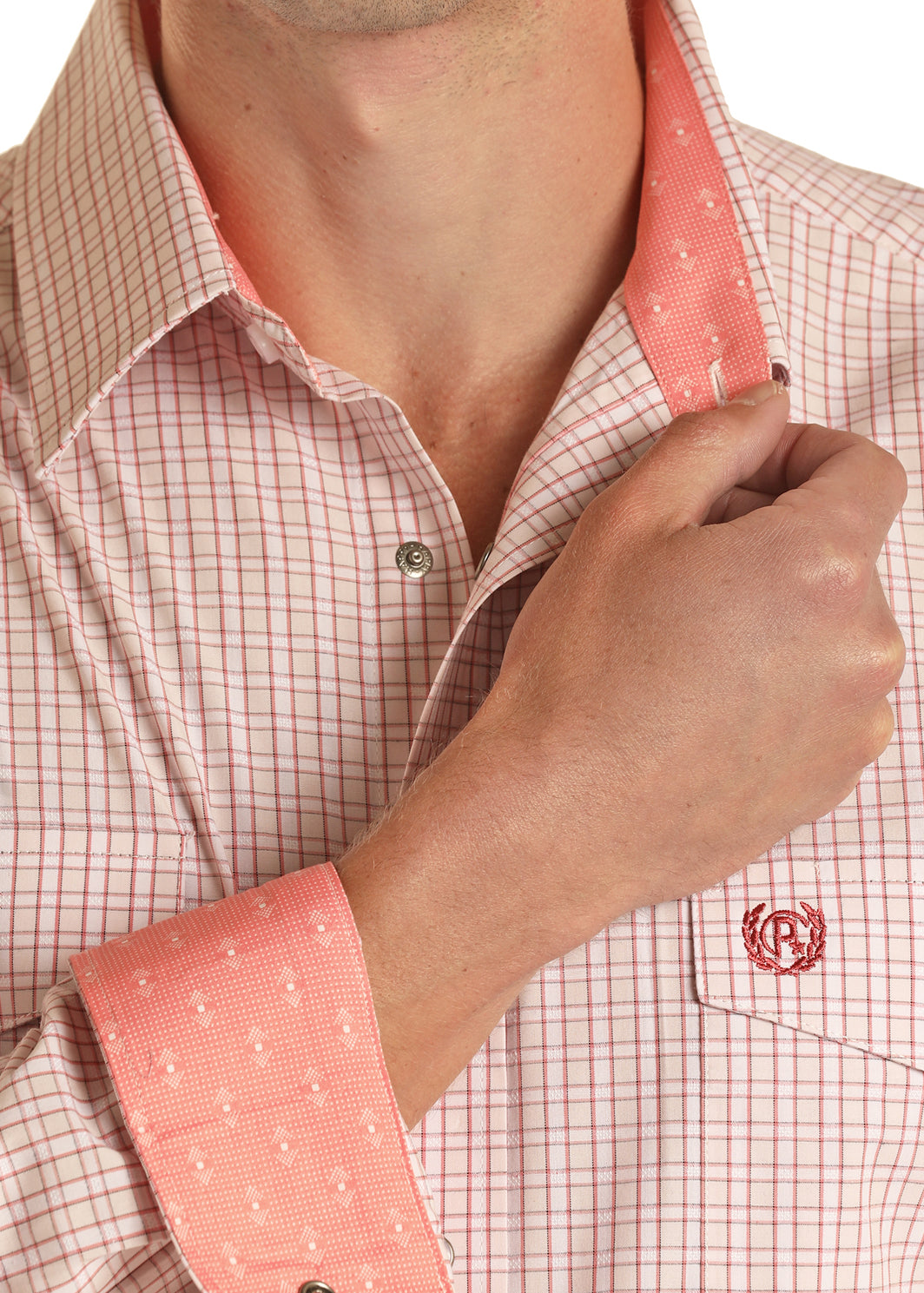 Panhandle Slim® Men's Peach Check Long Sleeve Snap Front Western Shirt