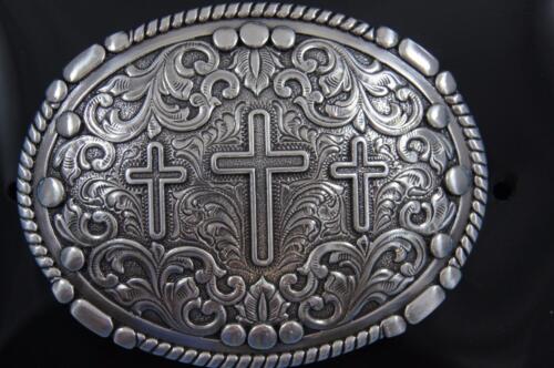 Nocona® Antiqued Three Crosses Oval Western Belt Buckle