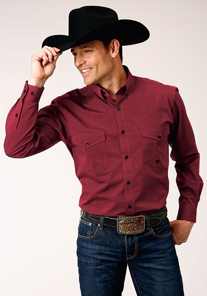 Roper® Men's Solid Red Amarillo Long Sleeve Button Front Western Shirt