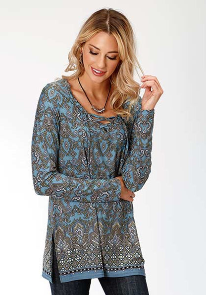 Roper® Women's Paisley Print Long Sleeve Thigh Length Tunic Top