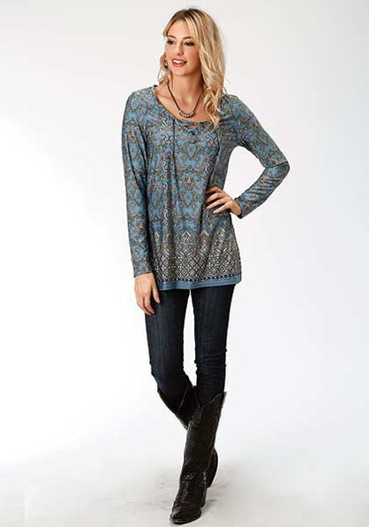 Roper® Women's Paisley Print Long Sleeve Thigh Length Tunic Top