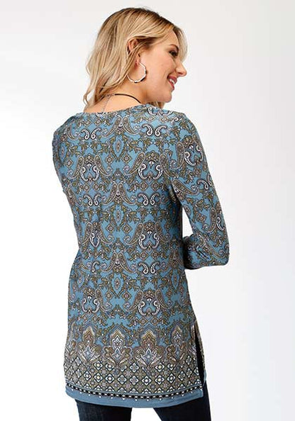 Roper® Women's Paisley Print Long Sleeve Thigh Length Tunic Top