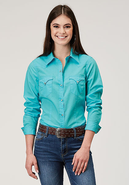 Roper® Women's Solid Turquoise Long Sleeve Snap Front Shirt