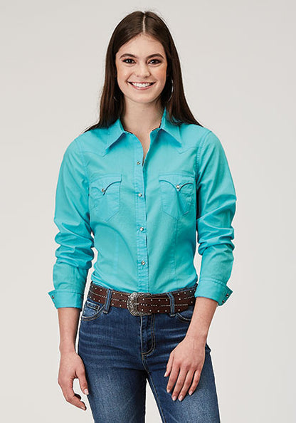 Roper® Women's Solid Turquoise Long Sleeve Snap Front Shirt