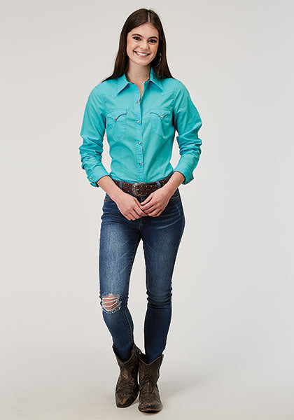 Roper® Women's Solid Turquoise Long Sleeve Snap Front Shirt