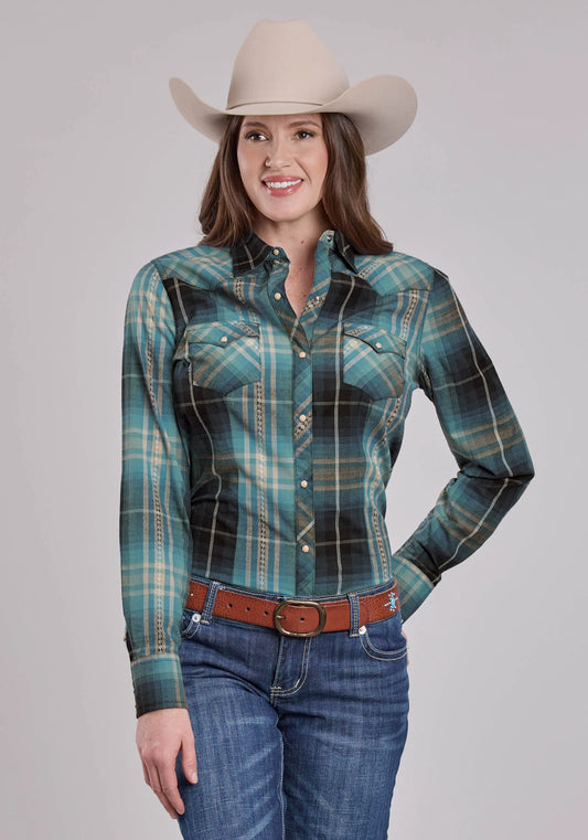 Cruel Girl® Women's Aztec Dobby Performance Plaid Long Sleeve Shirt
