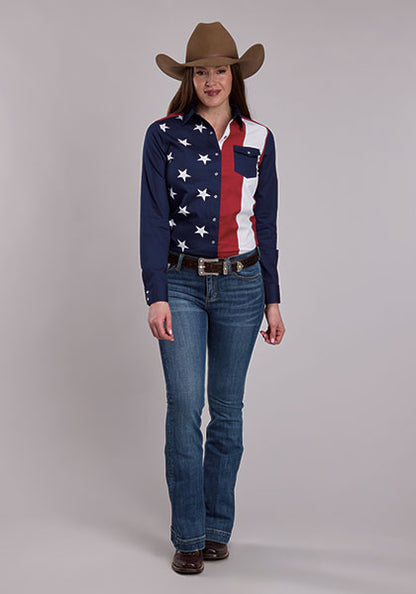 Roper® Women's Stars and Stripes Long Sleeve Snap Front Shirt