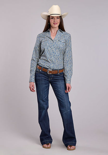 Cruel Girl® Women's Amarillo Collection Blue Paisley Long Sleeve Western Shirt