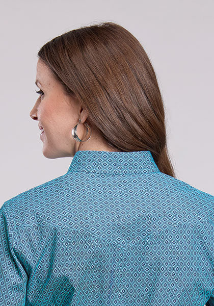 Roper® Women's Turquoise Geo Print Long Sleeve Snap Front Western Shirt