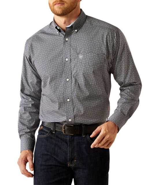 Ariat® Men's Douglas Dark Blue Wrinkle Free Long Sleeve Button Front Shirt