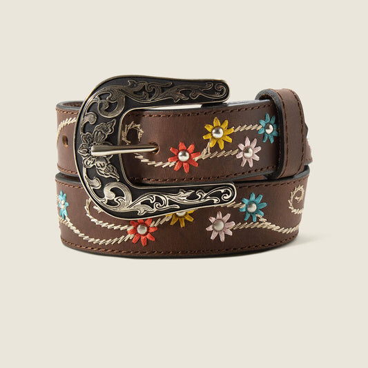 Ariat® Girl's Embroidered Multi Colored Flowers Leather Belt