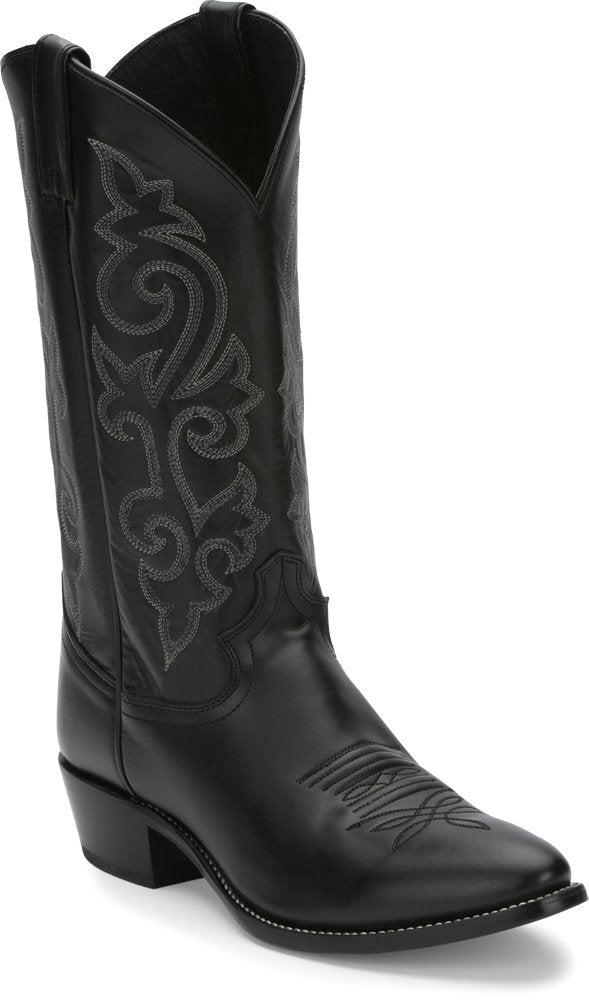 Justin® Men's Black London Calf Skin Round Toe Cowboy Boots