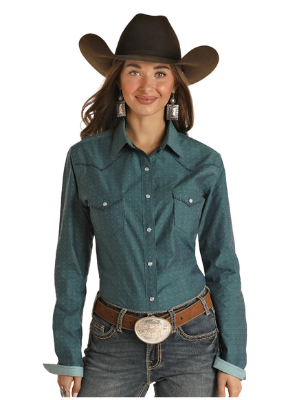 Panhandle Slim® Women's Turquoise Print Long Sleeve Snap Front Western Shirt