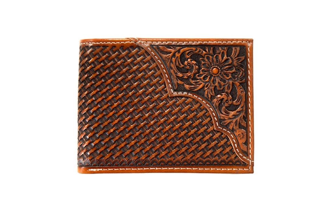 3D® Men's Tan Leather Basket Weave Bifold Wallet