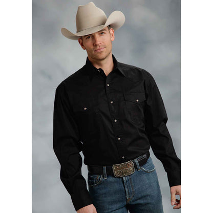 Roper® Men's Black Poplin Long Sleeve Snap Front Western Shirt