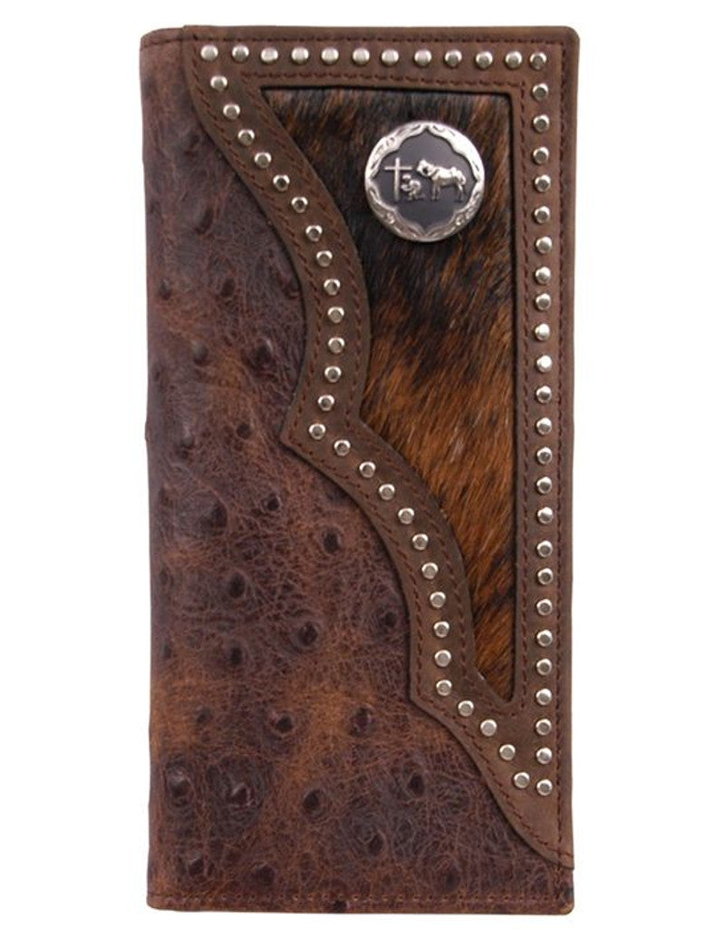 3-D® Men's Ostrich Print Praying Cowboy Concho Leather Rodeo Wallet ...