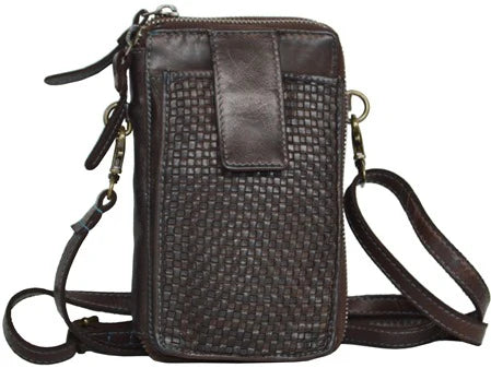 Milo Ella Leather Phone Bag - Compact Crossbody Accented with Basket Weave