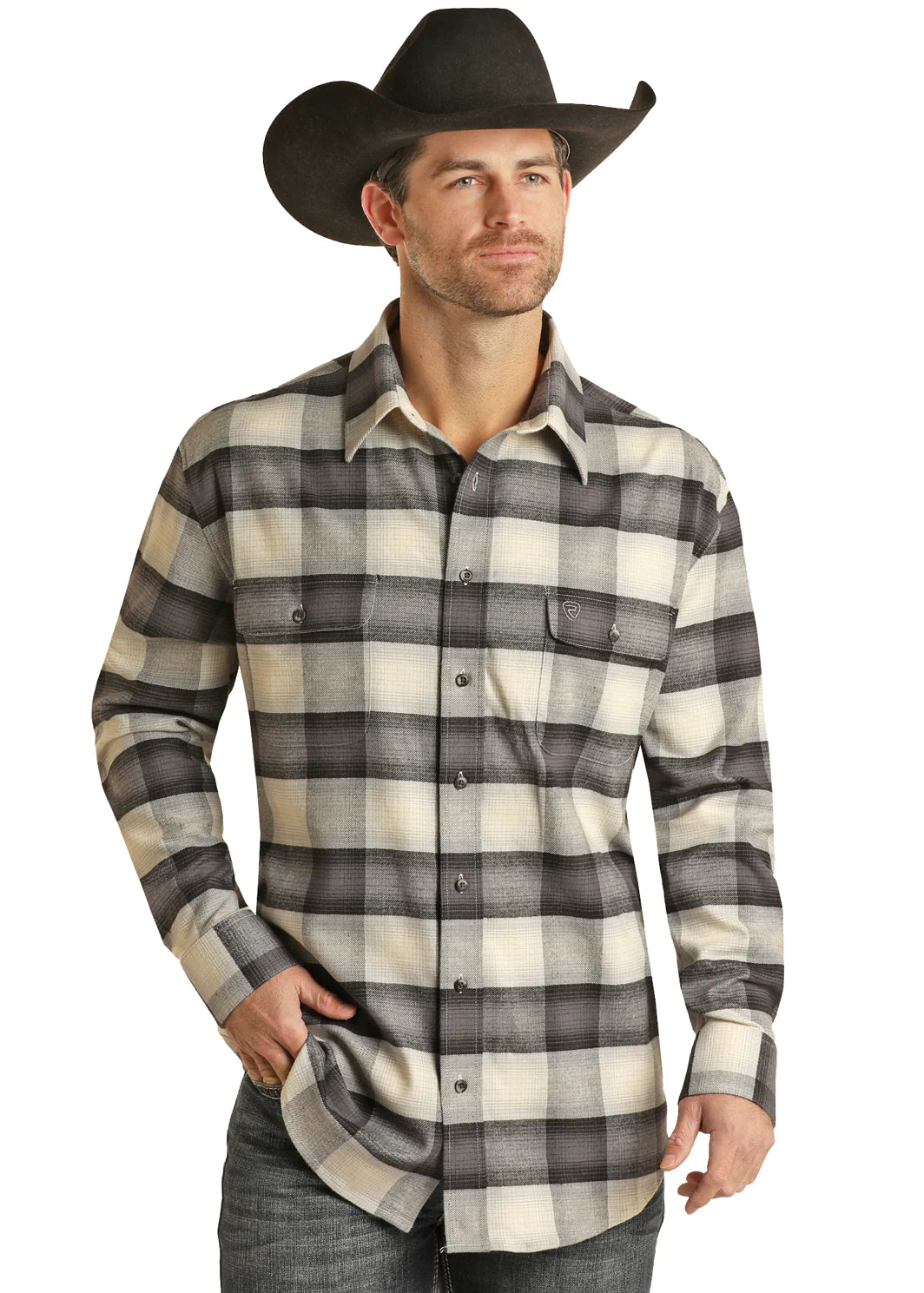 Panhandle Slim® Rock & Roll Black Plaid Long Sleeve Button Front Western Shirt