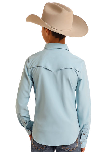 Panhandle Slim® Boys Rock N Roll Aqua Long Sleeve Snap Front Western Shirt