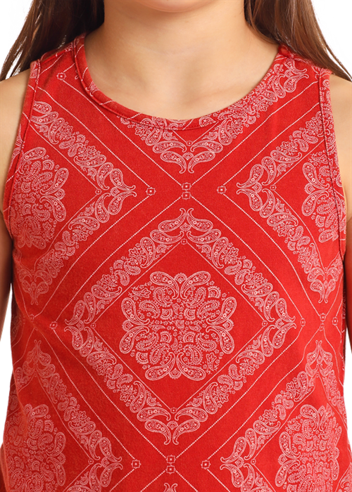 Panhandle Slim® Girls Red Bandana Print Fringed Tank Top