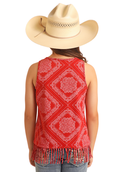 Panhandle Slim® Girls Red Bandana Print Fringed Tank Top