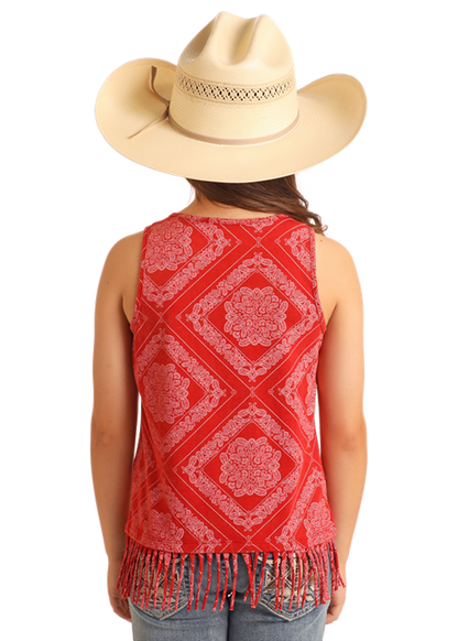 Panhandle Slim® Girls Red Bandana Print Fringed Tank Top