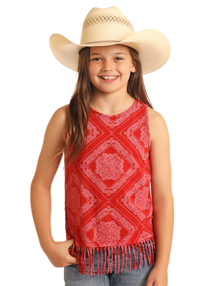 Panhandle Slim® Girls Red Bandana Print Fringed Tank Top