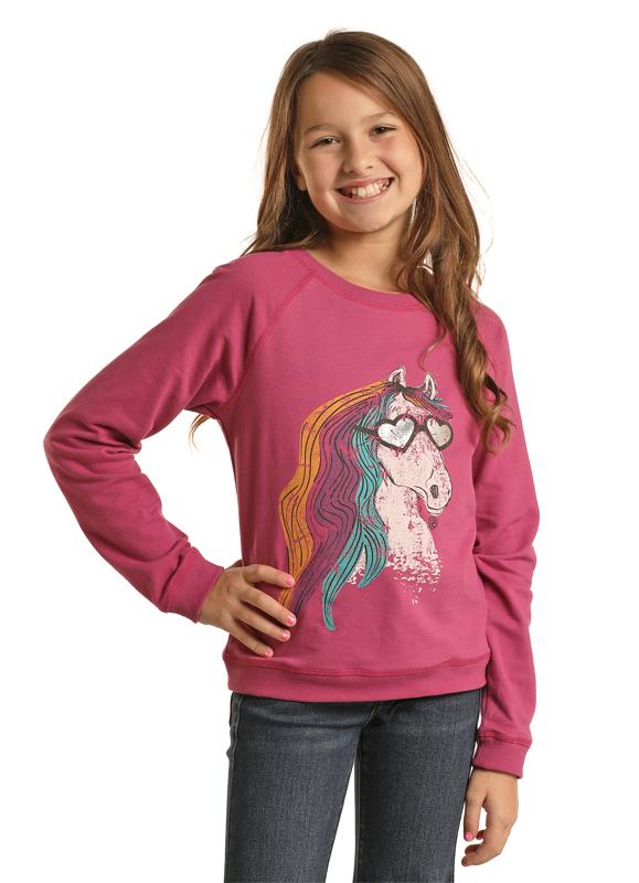 Panhandle Slim® Girl's Glam Pony Long Sleeve Graphic T-Shirt