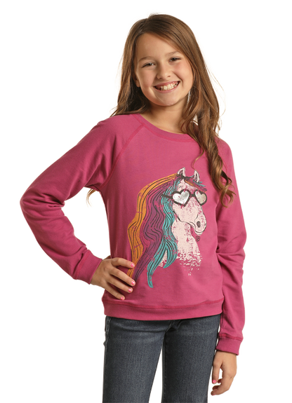 Panhandle Slim® Girl's Glam Pony Long Sleeve Graphic T-Shirt