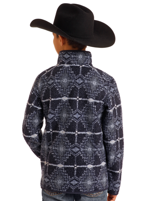 Panhandle Slim® Boys Blue Berber Aztec Print Pullover Sweater