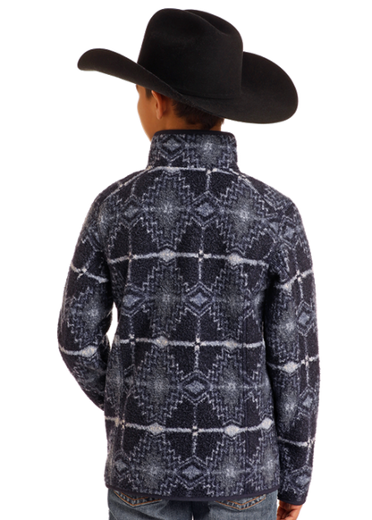 Panhandle Slim® Boys Blue Berber Aztec Print Pullover Sweater