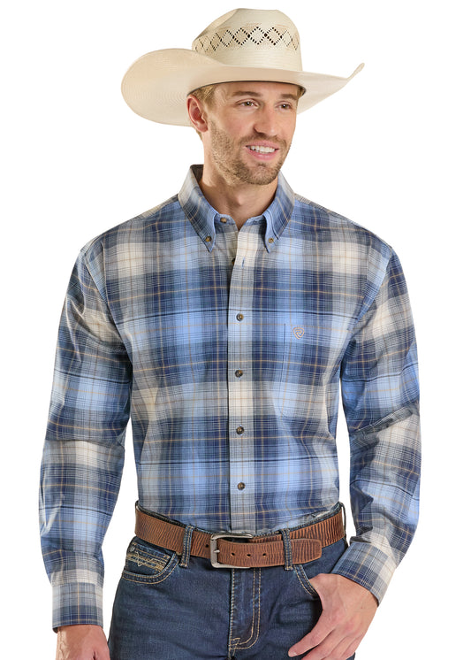 Panhandle Slim® Men's Rock N Roll Blue Plaid Long Sleeve Snap Front Western Shirt