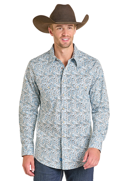 Panhandle Slim® Men's Rock N Roll Floral Print Long Sleeve Snap Front Western Shirt