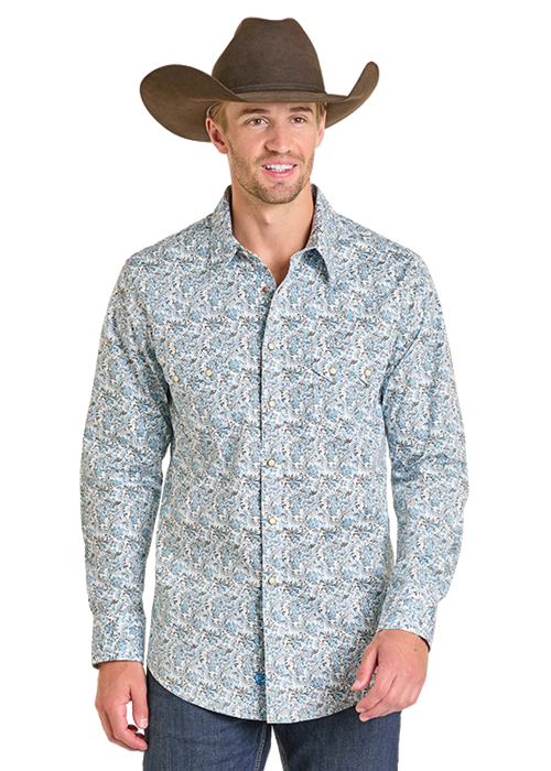 Panhandle Slim® Men's Rock N Roll Floral Print Long Sleeve Snap Front Western Shirt